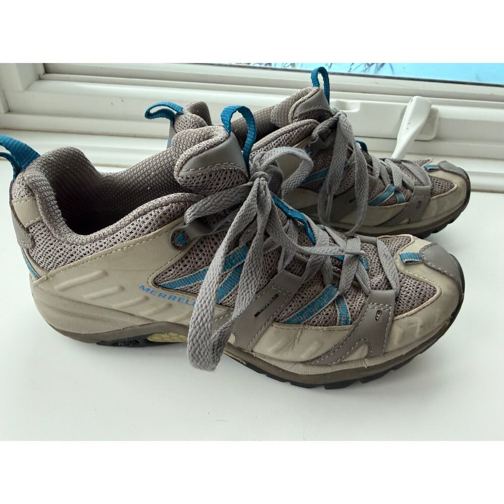 Merrell Skylar Hiking Shoes Womens 7 Gray Blue Vibram Trail Outdoor Sneakers